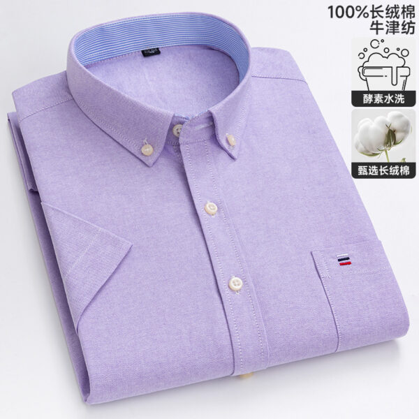 Factory direct sales 100% cotton men's plaid short sleeve shirt young and middle-aged casual cotton oxford half sleeve shirt - Image 5