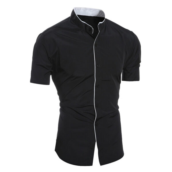 Camisa de manga corta moda casual, camisa de hombre de botonadura simple y cuello chino. - Image 2