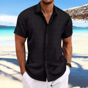 Camisas para hombre. 2025 verano nuevas camisas de manga corta con solapa de color liso
