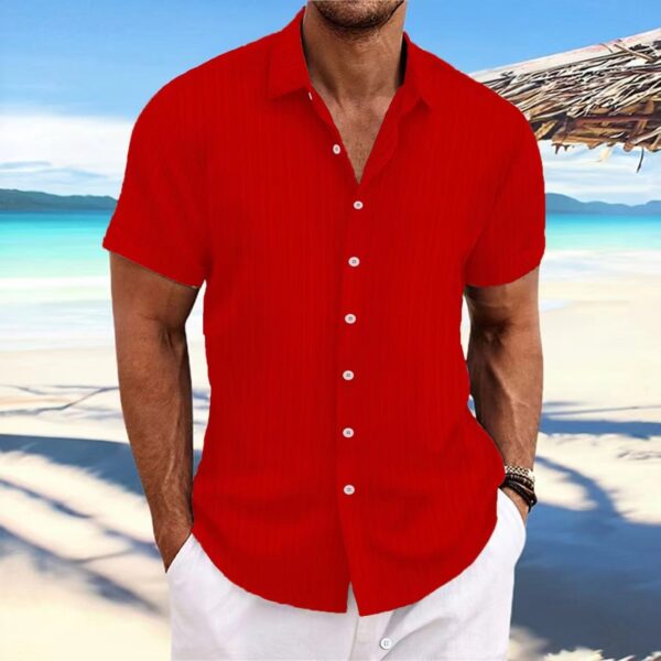Camisas para hombre. 2025 verano nuevas camisas de manga corta con solapa de color liso - Image 7