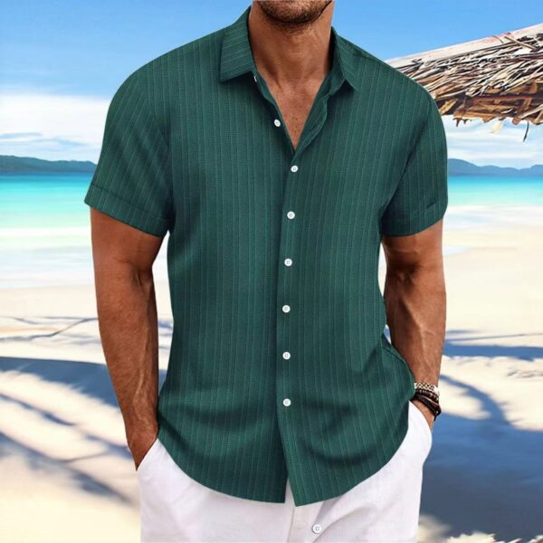 Camisas para hombre. 2025 verano nuevas camisas de manga corta con solapa de color liso - Image 5