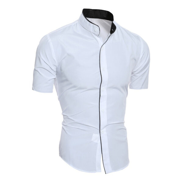 Camisa de manga corta moda casual, camisa de hombre de botonadura simple y cuello chino. - Image 3