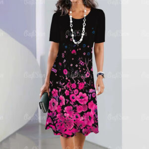 Elegante vestido de mujer 3d estampado de flores casual moda falda de línea Verano de gran tamaño vestido bonito para mujer