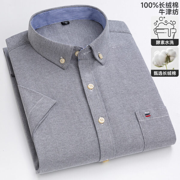 Factory direct sales 100% cotton men's plaid short sleeve shirt young and middle-aged casual cotton oxford half sleeve shirt - Image 3