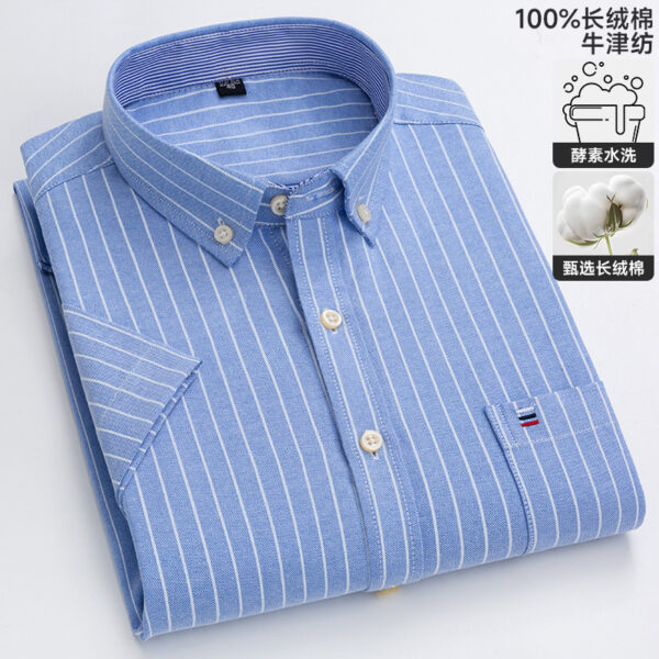 Factory direct sales 100% cotton men's plaid short sleeve shirt young and middle-aged casual cotton oxford half sleeve shirt - Image 4