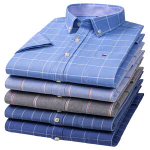 Factory direct sales 100% cotton men's plaid short sleeve shirt young and middle-aged casual cotton oxford half sleeve shirt