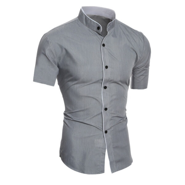 Camisa de manga corta moda casual, camisa de hombre de botonadura simple y cuello chino. - Image 4