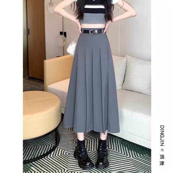 2025 nueva falda negra y gris, falda de longitud media de cintura alta de personaje de primavera, falda plisada, de invierno al estilo estudiante vintage - Image 2