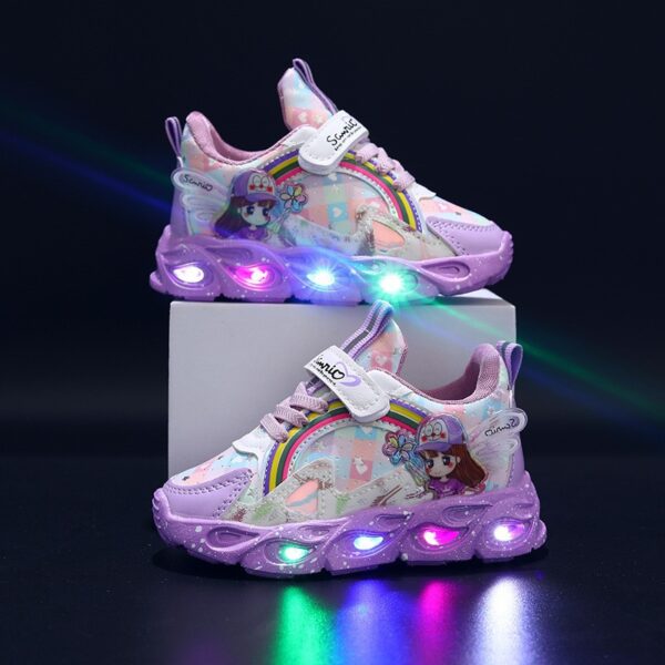 Zapatos de niña con luces, primavera y otoño, 2025, nuevas zapatillas infantiles casuales y cómodas de malla, brillo de dibujos animados para niñas - Image 2