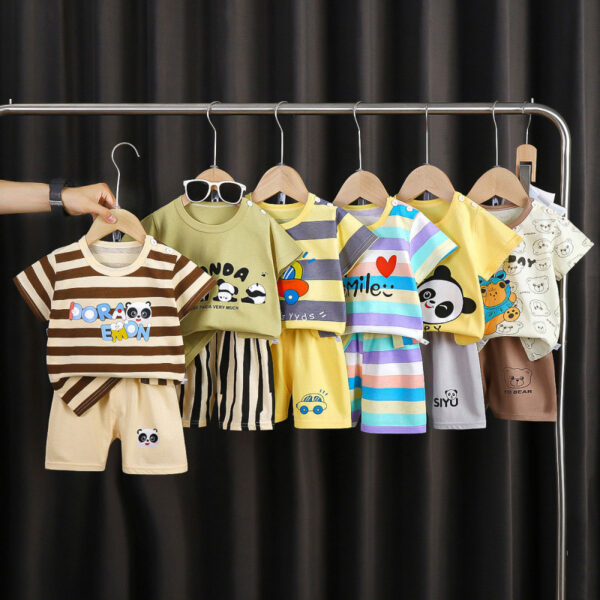 Traje de manga corta para niños algodón puro verano nuevos pantalones cortos para niños y niñas versión delgada de ropa para niños ropa de verano para bebés