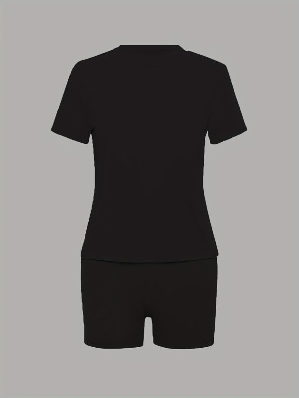 9600WE11  hermoso pantalón corto y blusa  de manga corta, de cuello redondo deportivo casual para mujer estampado personalizado dos piezas de deportes un solo precio. - Image 3