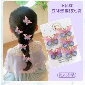 Tocado de horquilla para  niñas, horquillas de mariposa tridimensionales pinzas para el cabello clips de color degradado accesorios para el cabello color degradado