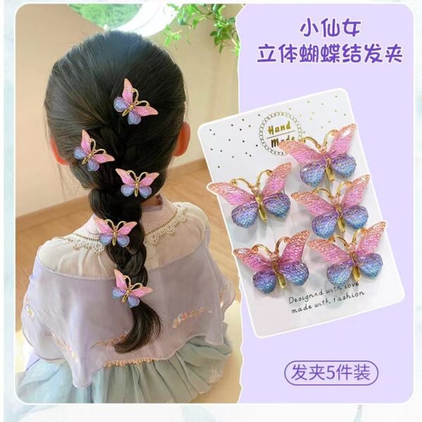 Tocado de horquilla para  niñas, horquillas de mariposa tridimensionales pinzas para el cabello clips de color degradado accesorios para el cabello color degradado