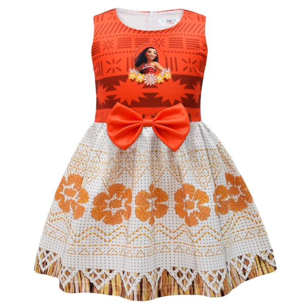 vestidos de niña con estampado de dibujos animados de impresión digital Vestidos de lazo para niñas. - Image 4