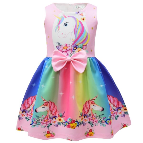 vestidos de niña con estampado de dibujos animados de impresión digital Vestidos de lazo para niñas. - Image 6