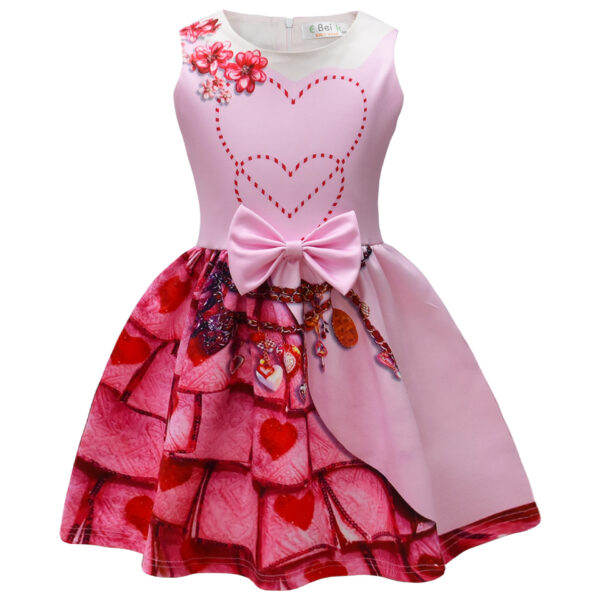 vestidos de niña con estampado de dibujos animados de impresión digital Vestidos de lazo para niñas. - Image 2