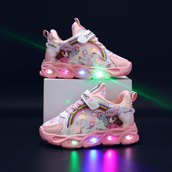 Zapatos de niña con luces, primavera y otoño, 2025, nuevas zapatillas infantiles casuales y cómodas de malla, brillo de dibujos animados para niñas - Image 5