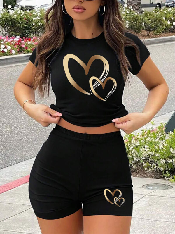 9600WE11  hermoso pantalón corto y blusa  de manga corta, de cuello redondo deportivo casual para mujer estampado personalizado dos piezas de deportes un solo precio.
