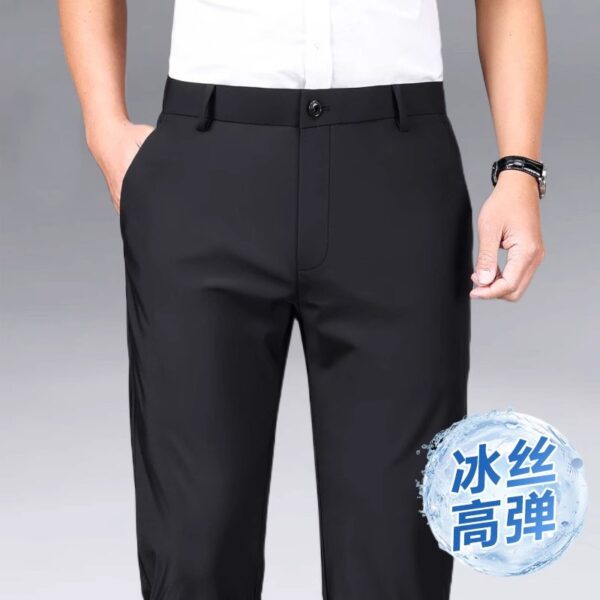 Pantalones elásticos de verano para hombre de pierna recta delgada suelta de negocios formal ajustado. - Image 5