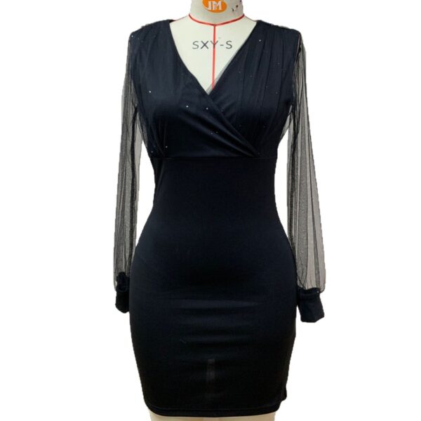 Vestido con cuello en V lentejuelas, elegante de moda vestido delgado sexy nocturno. - Image 5