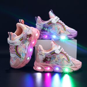 Zapatos de niña con luces, primavera y otoño, 2025, nuevas zapatillas infantiles casuales y cómodas de malla, brillo de dibujos animados para niñas