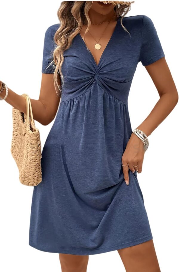 Vestido con y  sin mangas diseño de escote en V pecho doblado vestido de cintura plisada. - Image 10