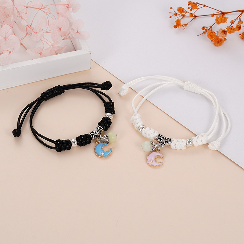 Pulsera de pareja, cuentas luminosas hechas a mano, Pulsera de novia mariposa de bloqueo de amor ajustable creativa relación. - Image 2