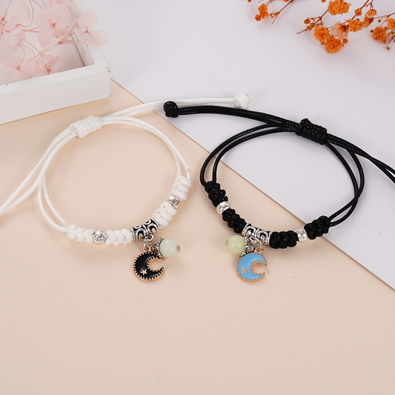 Pulsera de pareja, cuentas luminosas hechas a mano, Pulsera de novia mariposa de bloqueo de amor ajustable creativa relación. - Image 4