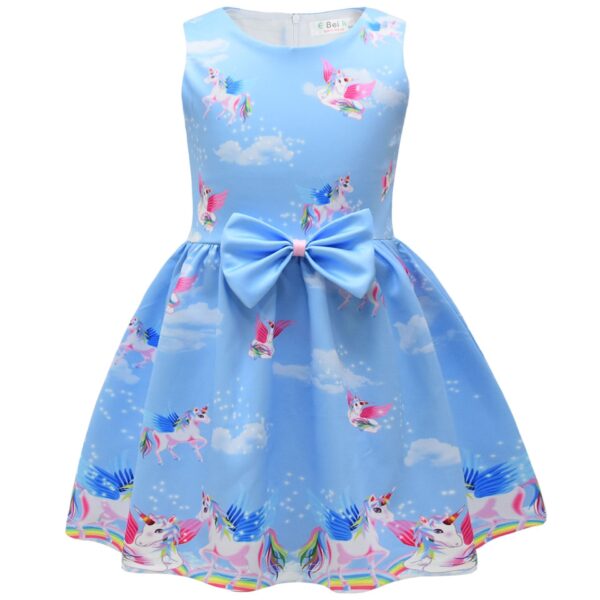 vestidos de niña con estampado de dibujos animados de impresión digital Vestidos de lazo para niñas. - Image 7
