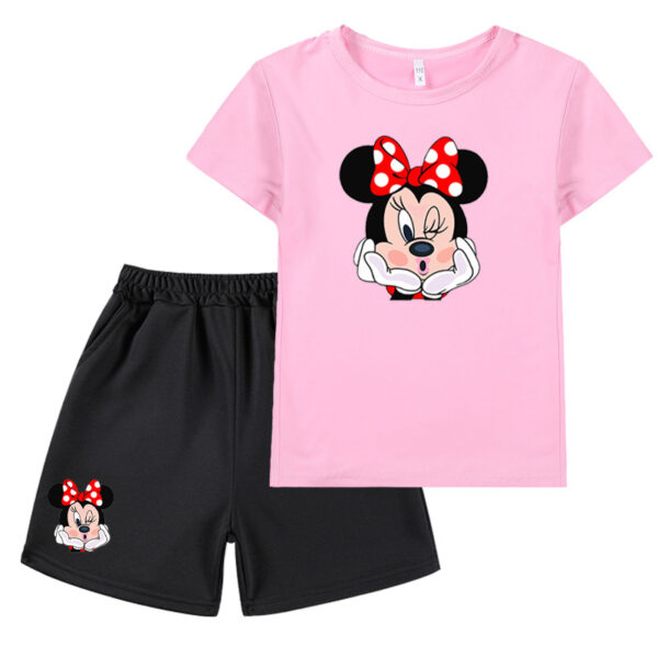 Venta caliente traje de Mickey Mouse dibujos animados impresión gráfica niños medianos y grandes camiseta de manga corta + traje corto - Image 9