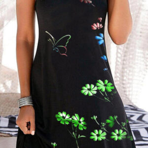 Vestido bohemio sin mangas con botones y escote en V, de color liso