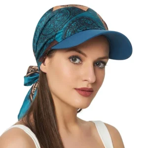 New Women Fashion Printed Satin Headscarf Hat with Brim Sun Hats Summer Soft Breathable Headscarf Caps Baseball Cap