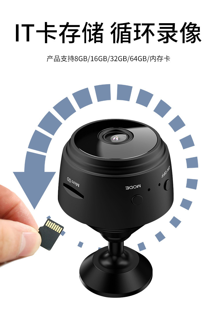 Cámara A9 HD 1080P visión nocturna infrarroja, ranura para tarjetas, almacenamiento en la nube, cámara de monitorización remota en stock - Image 6